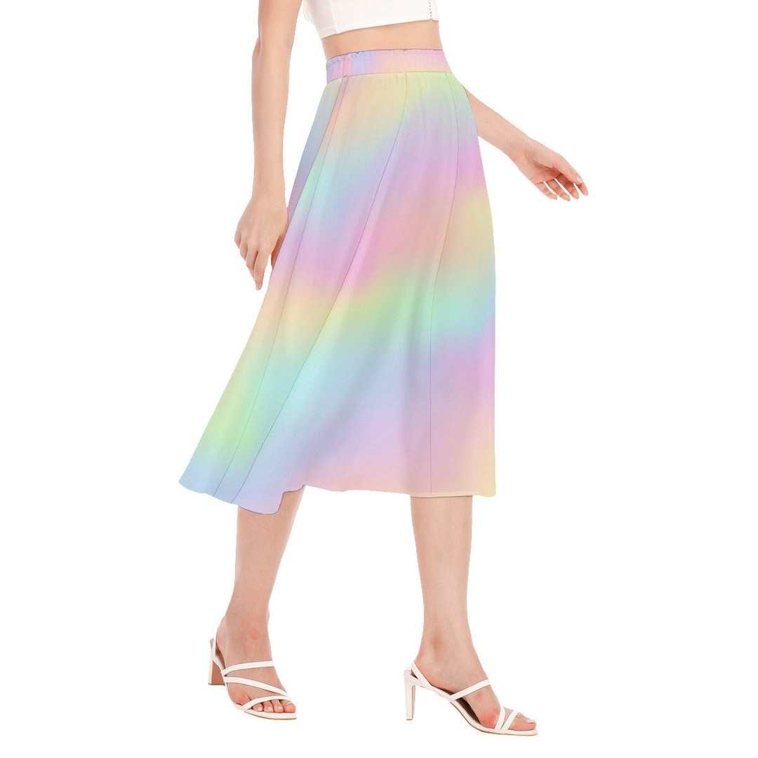 Rainbow Ombre Stripe Pleated Skirt