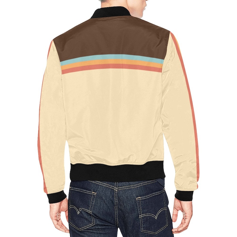 Bomber Jacket Men, Men's Bomber Jacket, Retro Jacket, 70s Style Jacket, Men's 70s Jacket, Retro Brown Stripe Jacket, Stripe Jacket Men image 4
