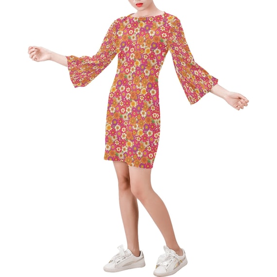 Vestido floral rosa vestido retro vestido estilo anos 60 anos 70 vestido manga campana estilo vestido de cambio vintage vestido estilo anos 70 vestido hippie estilo anos 70 Etsy Espana