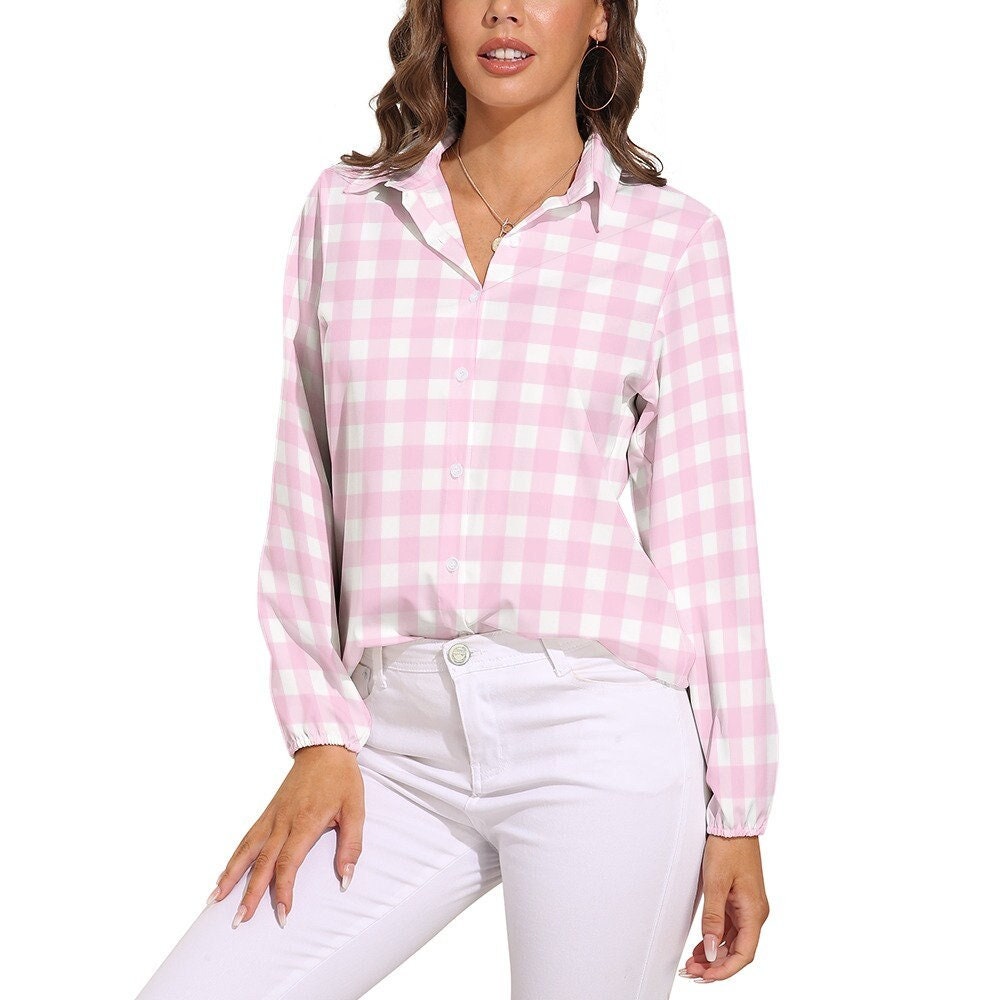 pink and white gingham shirt women's