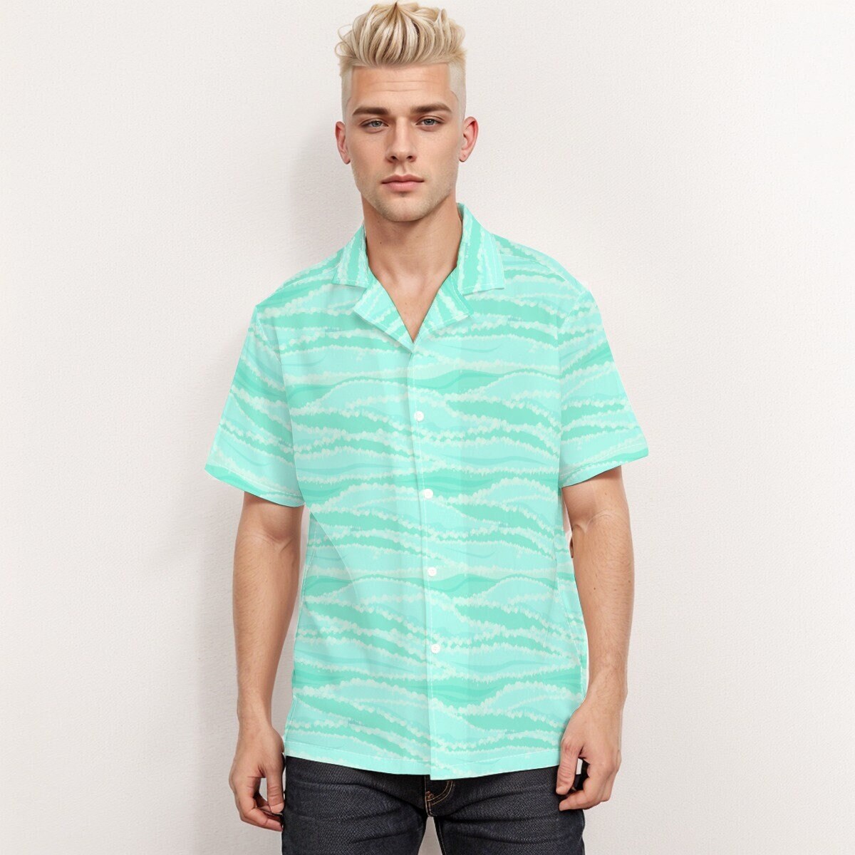 Camisa abstracta azul aguamarina hombres camisa hawaiana hombres camisa abstracta con estampado de olas marinas camisa azul hombres camisa de vacaciones hombres camisa unica hombres Etsy Espana