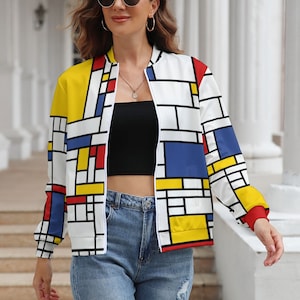 Women&#39;s Jacket, Retro Jacket, Mod Jacket, Mondrian Print Jacket, Women&#39;s jacket, Light Jacket Women, Vintage Style Jacket