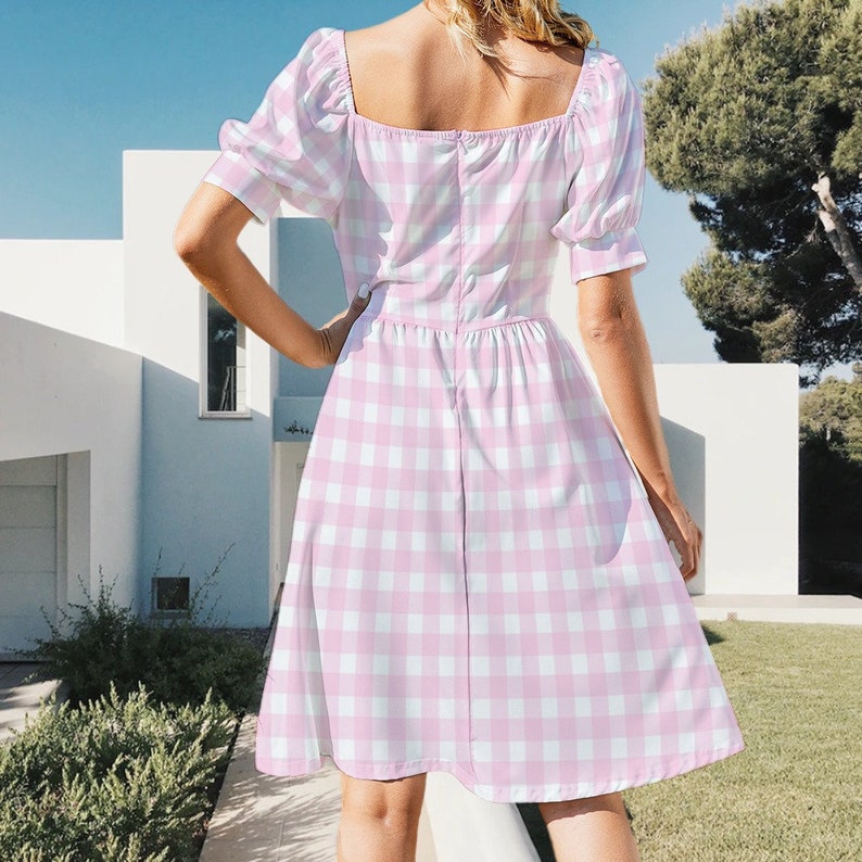 Baby Pink Gingham Sleeveless Babydoll Mini Dress