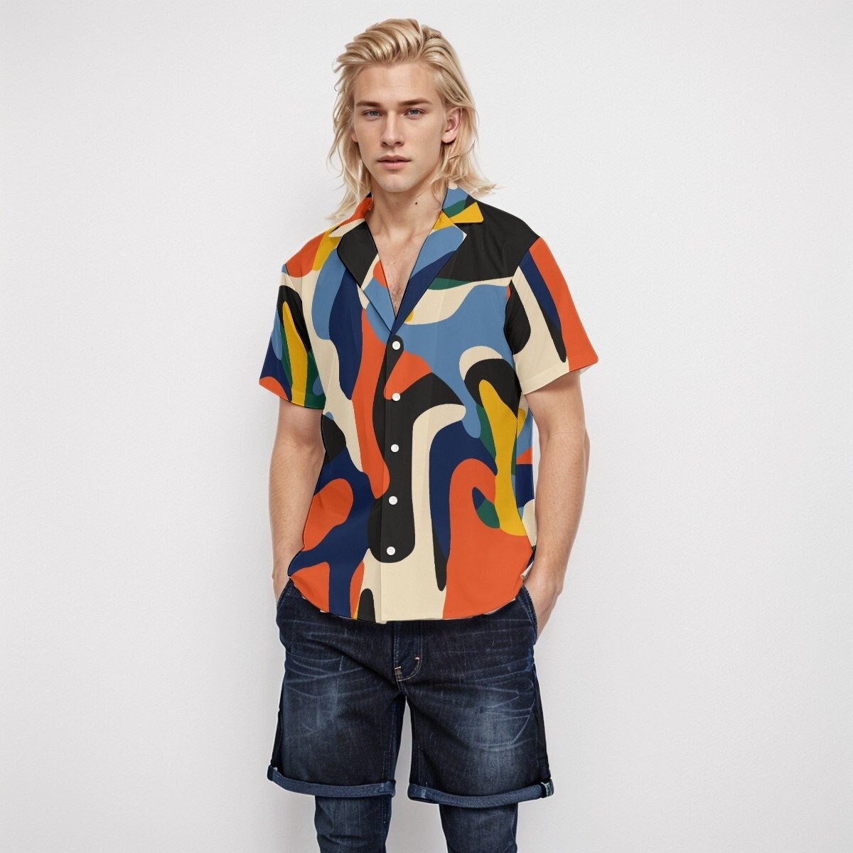 Abstract Shirt Men, Multicolor Shirt Men, 80s Style Shirt