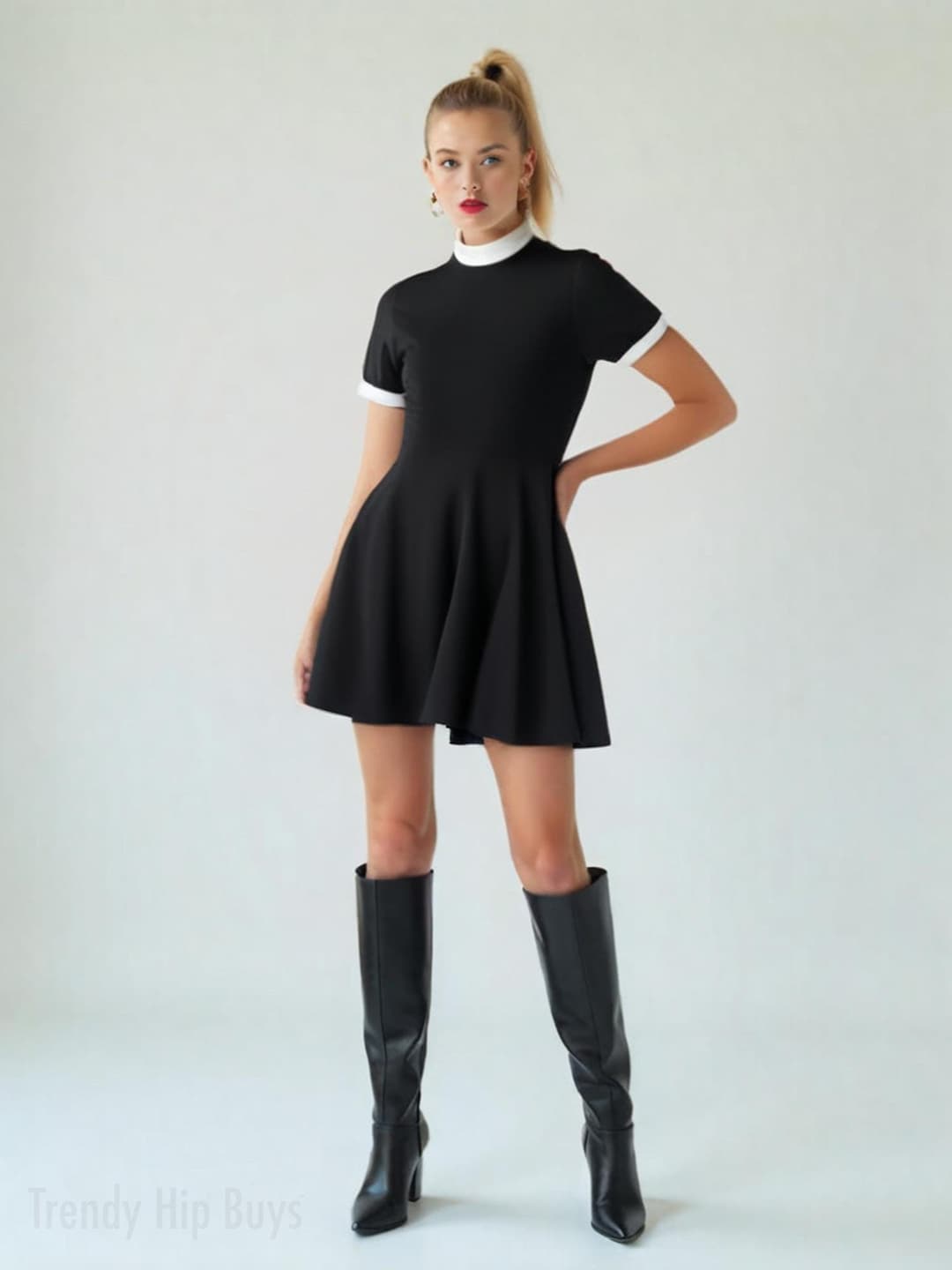 60s Dress Style, 60s Mod Black Mini Dress Retro Black and White ...