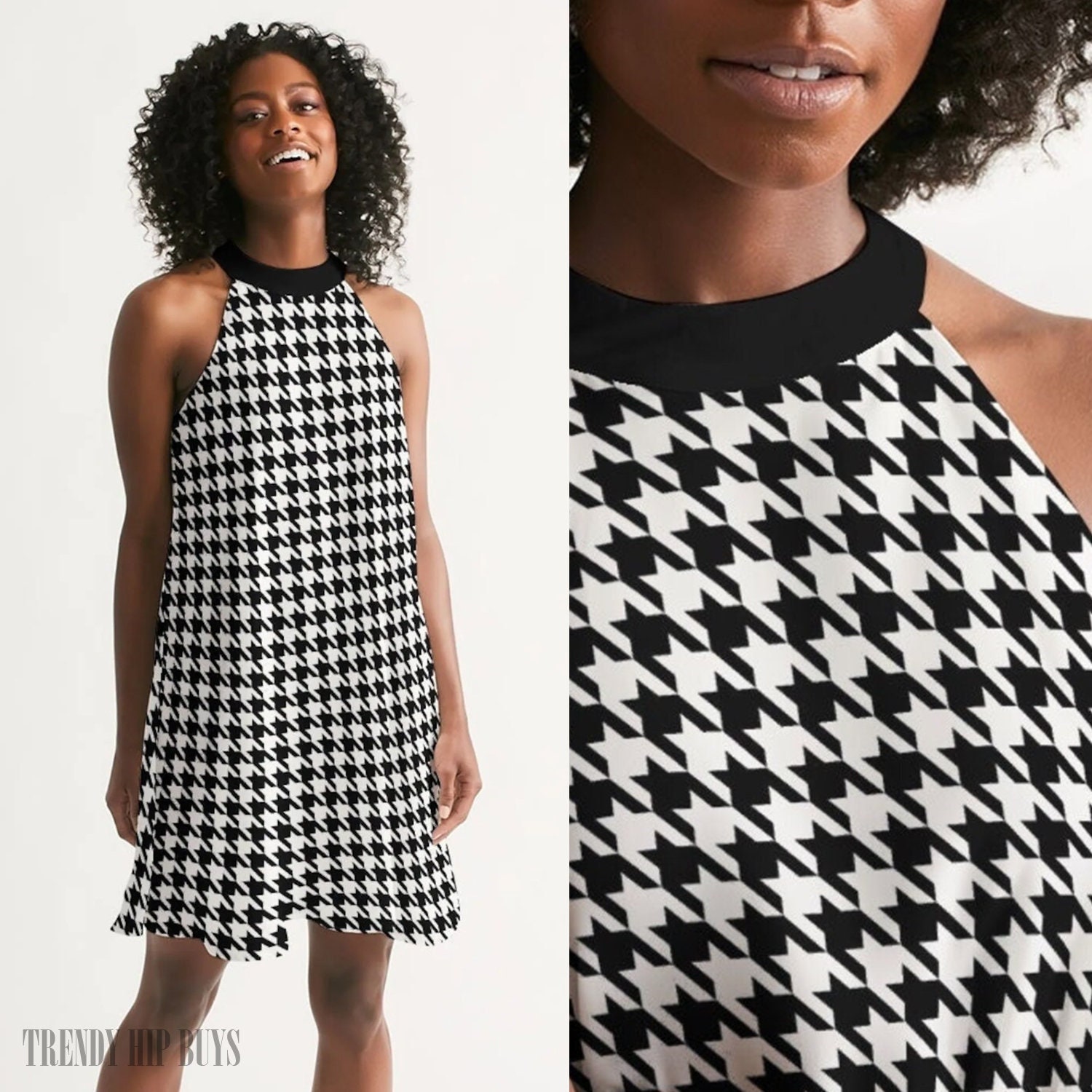 Vintage Dress Style, Houndstooth Dress, Retro Dress, Halter Dress