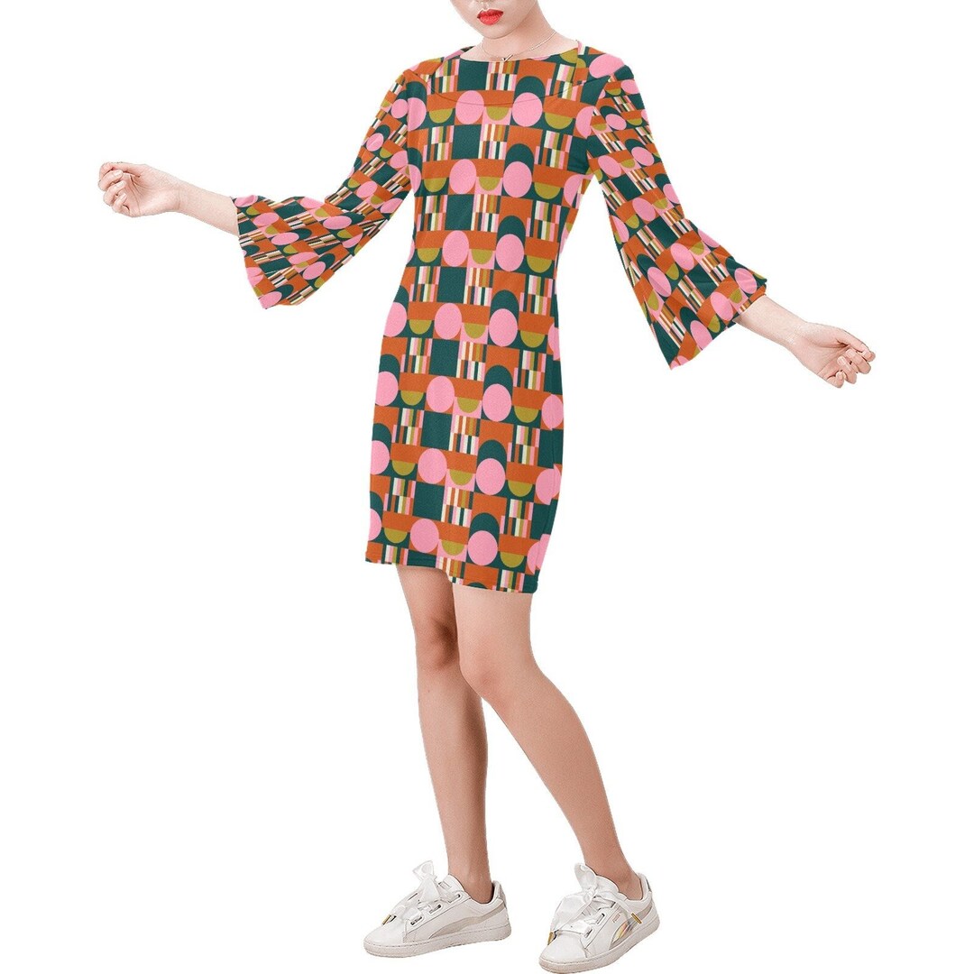 60s mod style color block professional dress, pink and lime green. S lll