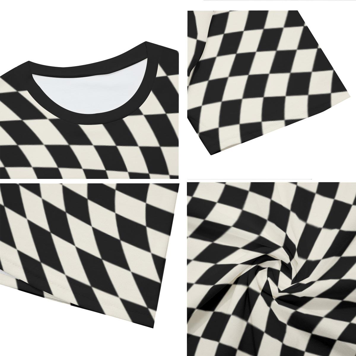 Cotton Black Checker Tshirt Men, Groovy Tshirt Men, 60s
