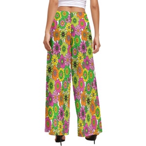 Wide Leg Pants, Retro Pants, Wide Leg Pants Women, 70s Style Pants, 70s Inspired pants, Neon Pants, Floral Pants, Hippie Pants, Boho Pants image 4