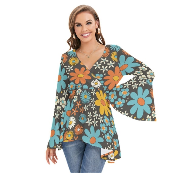 70s Style Top, 70s Style Blouse Women, Hippie Blouse, Hippie Top Women, Bell Sleeve Top Women, Boho Top, Bohemian Top, Floral Top Women - Etsy 70s Style Top, 70s Style Blouse Women, Hippie Blouse, Hippie Top Women, Bell Sleeve Top Women, Boho Top, Bohemian Top, Floral Top Women - Etsy