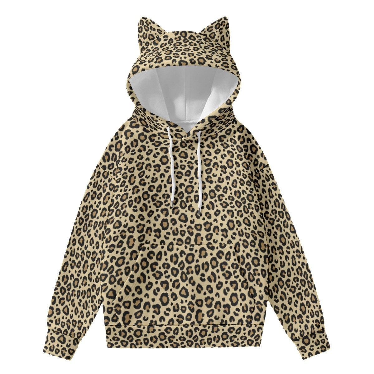 Zamtapary Women Casual Winter Leopard Print Hooded Zipper Solid Jacket Outercoat Sweatshirt 