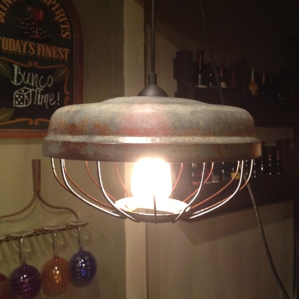 Vintage  Repurposed Chicken Feeder Pendent Light