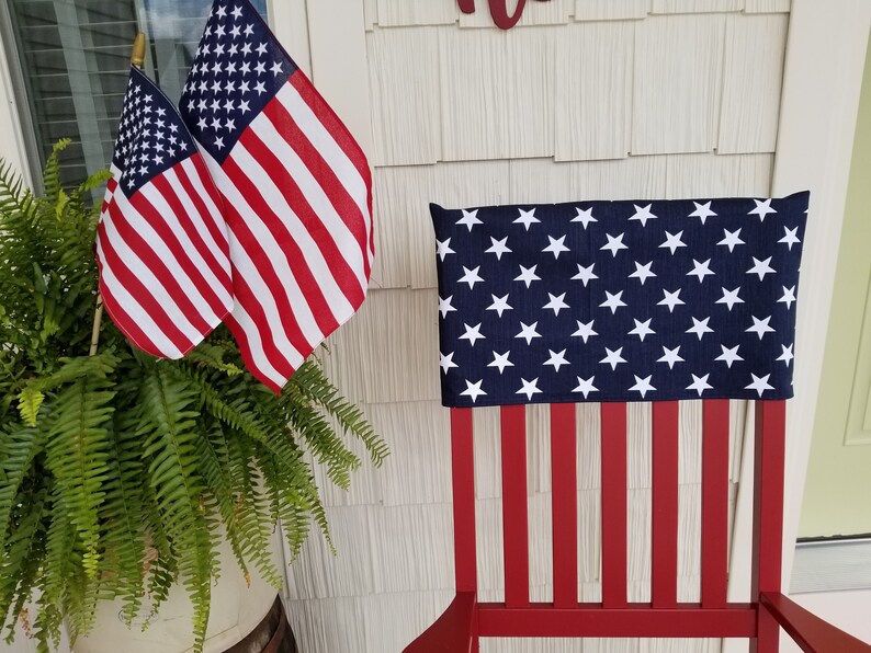 Patriotic Chair Back Covers Fourth of July Navy White Stars Etsy