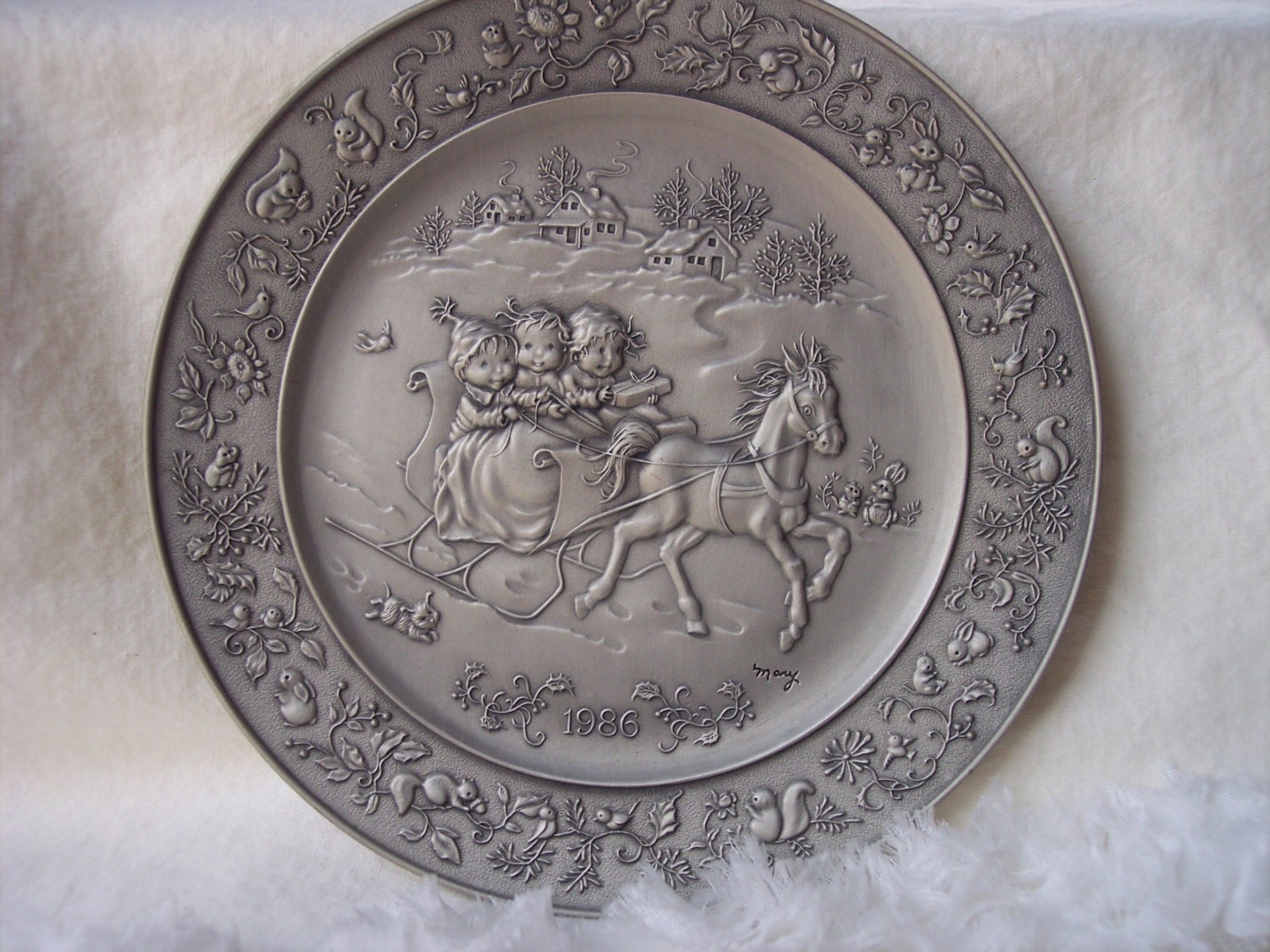 VINTAGE PEWTER Plate by Hallmark Artist Mary Hamilton Etsy