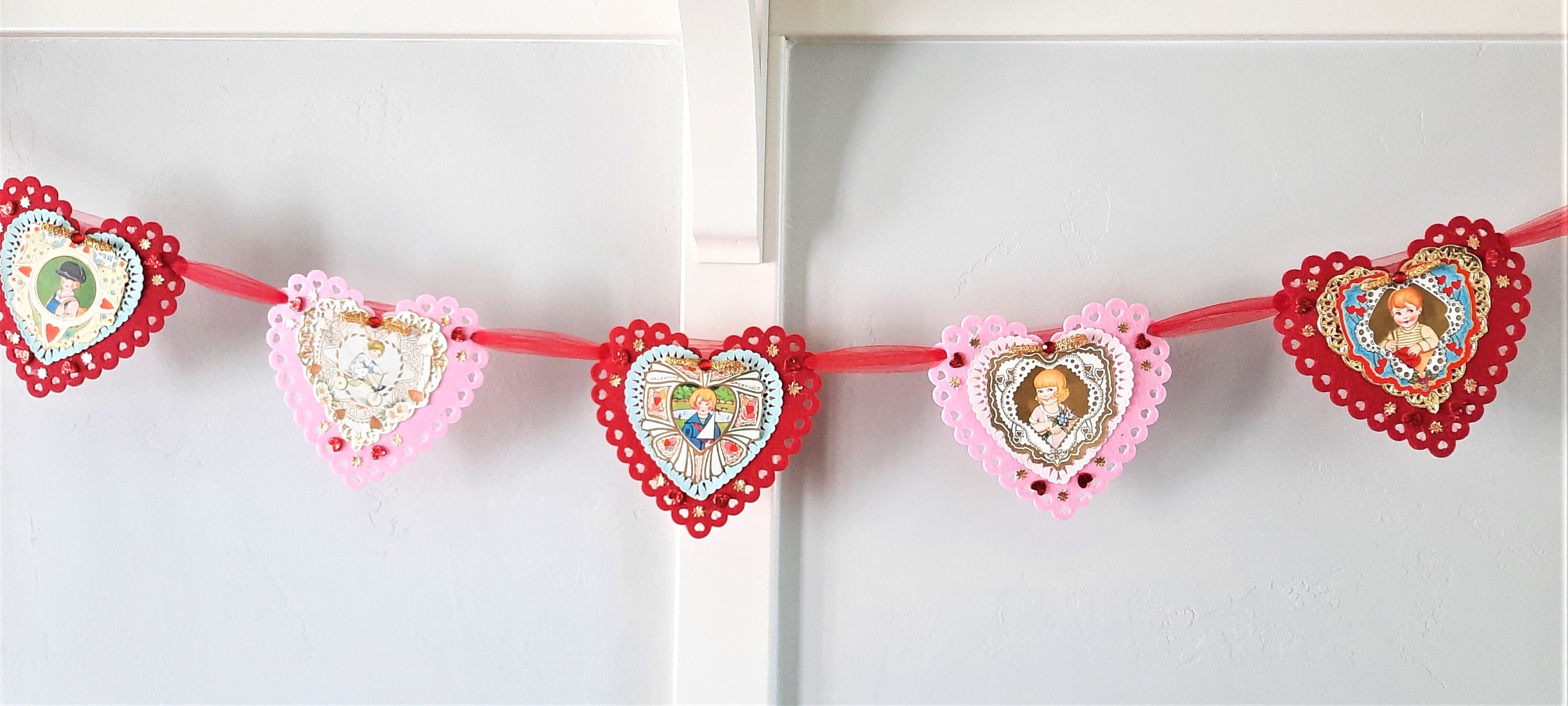  Vintage Valentine Card Garland, double sided photo