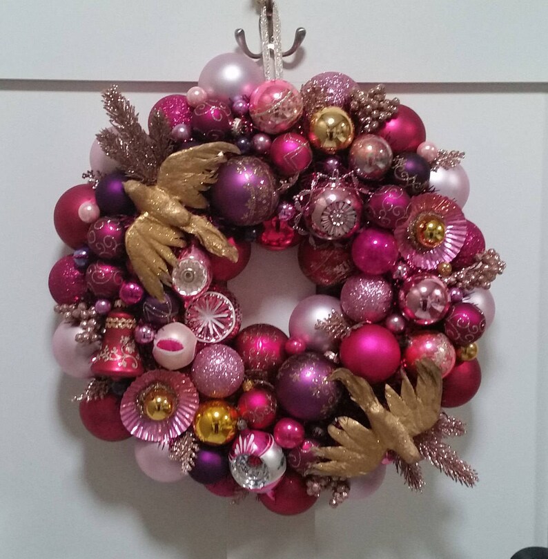PLUM PUDDING Vintage Christmas Ornament Wreath 19 Pink Etsy