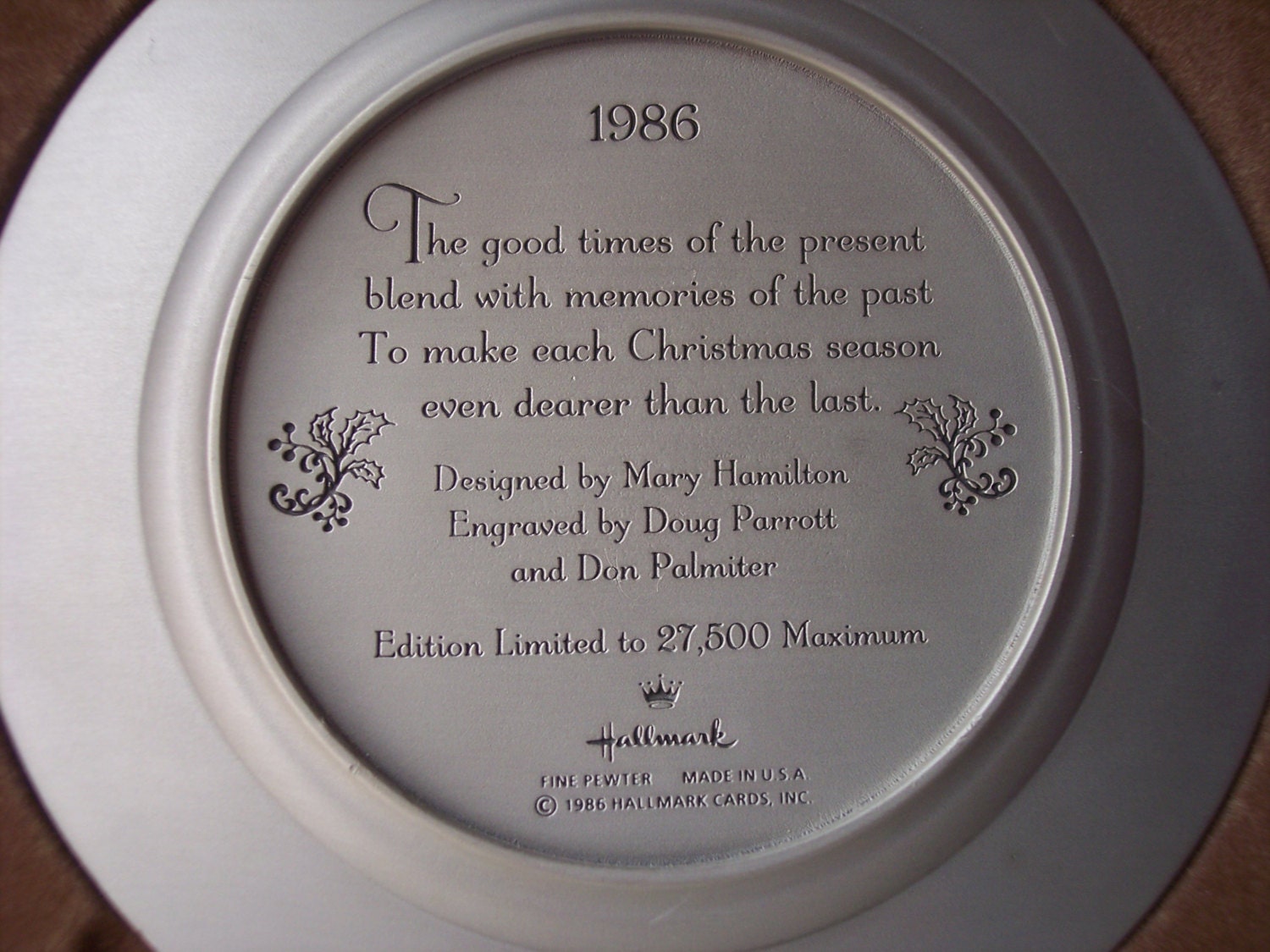 VINTAGE PEWTER Plate by Hallmark Artist Mary Hamilton Etsy