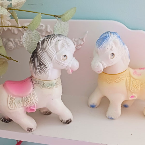 RARE Vintage 1961 Edward Mobley Company Plastic Baby Toys Horse Pony Carousel Kitsch Retro Mid Century Modern Arrow Rubber and Plastic Corp.