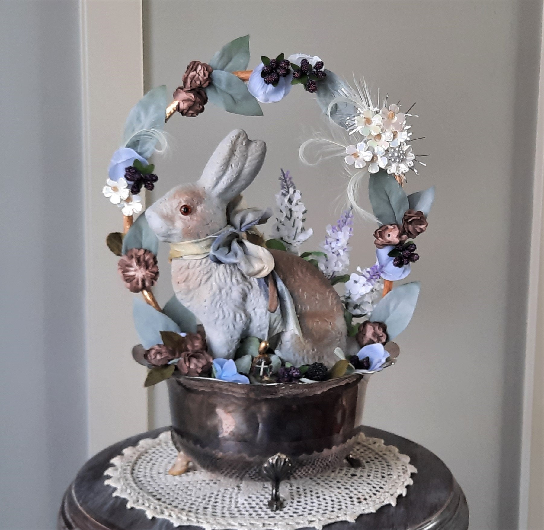 VINTAGE Style Paper Mache Easter Bunny Arrangement Centerpiece Etsy