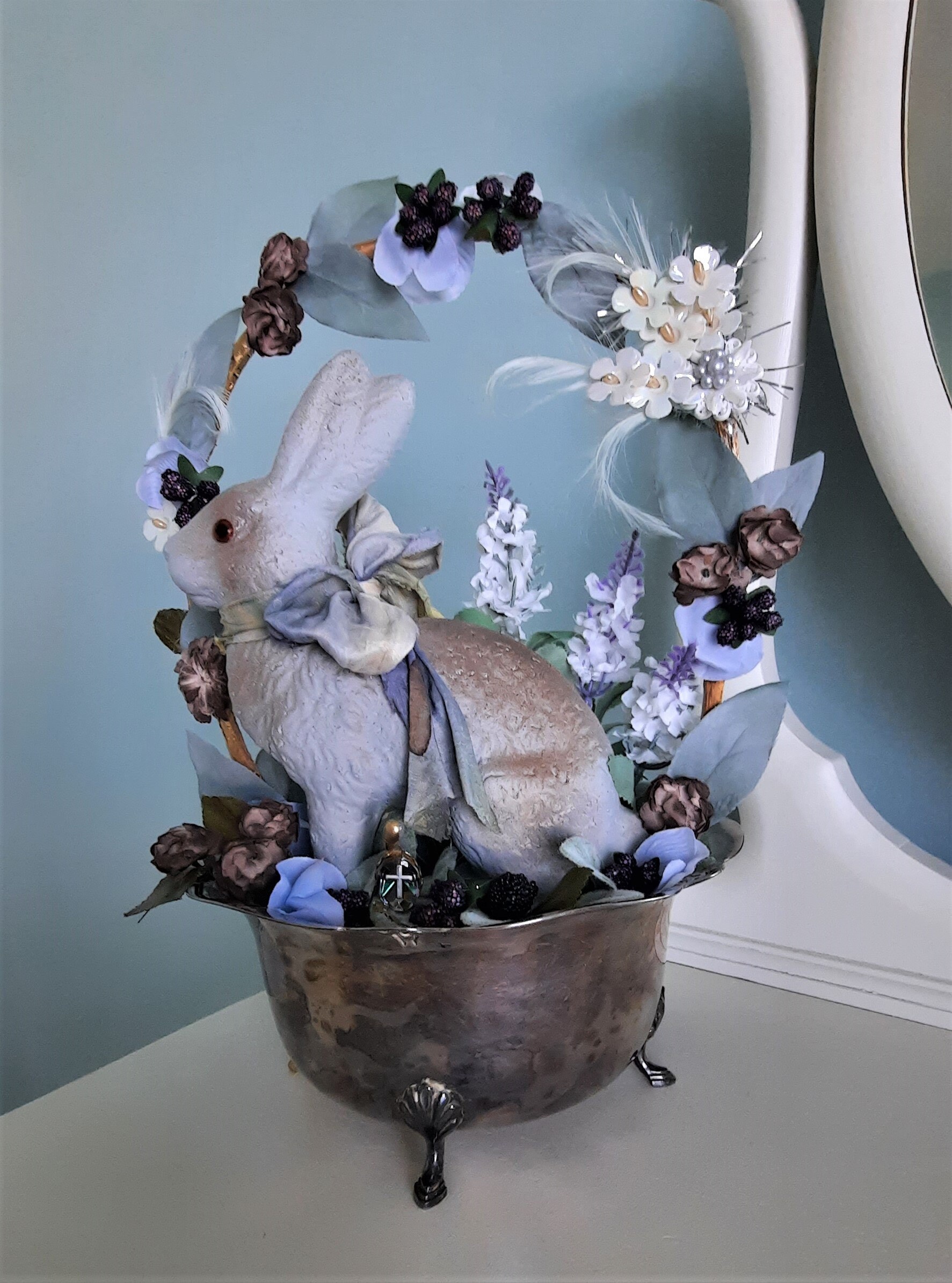 VINTAGE Style Paper Mache Easter Bunny Arrangement Centerpiece Etsy