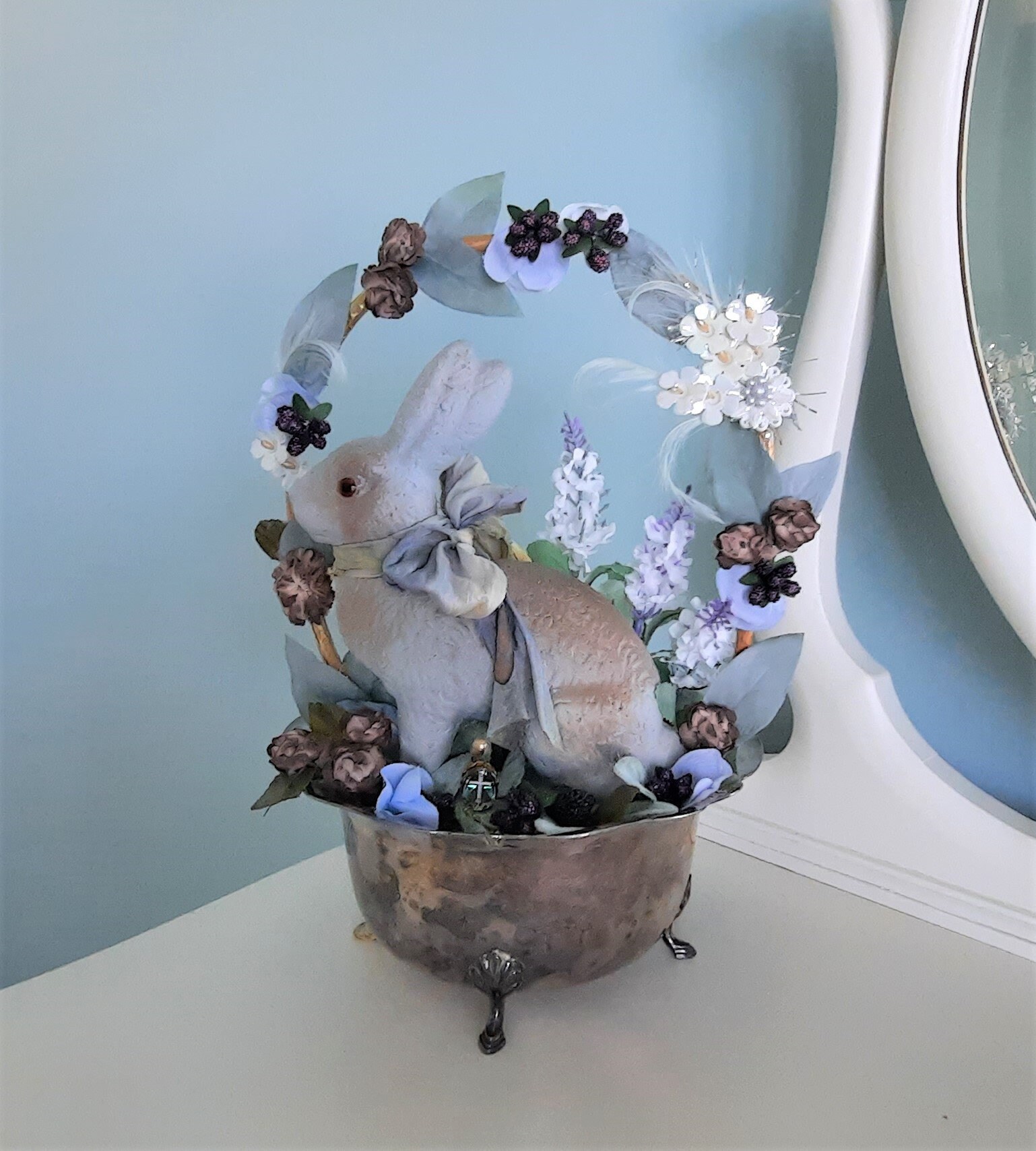 VINTAGE Style Paper Mache Easter Bunny Arrangement Centerpiece Etsy