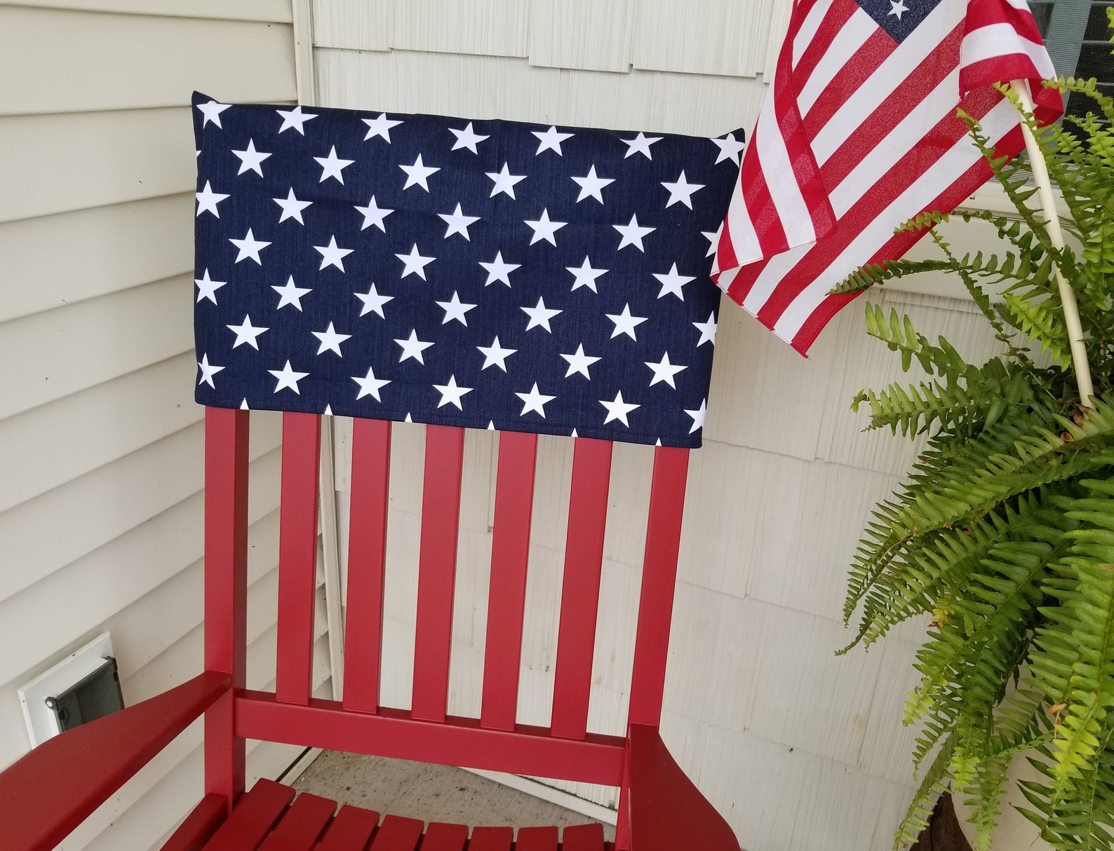 Patriotic Chair Back Covers Fourth of July Navy White Stars Etsy
