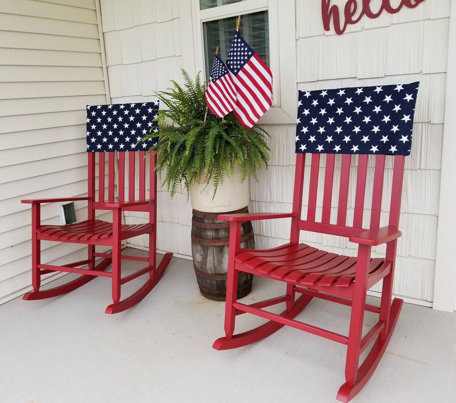 Patriotic Chair Back Covers Fourth of July Navy White Stars Etsy