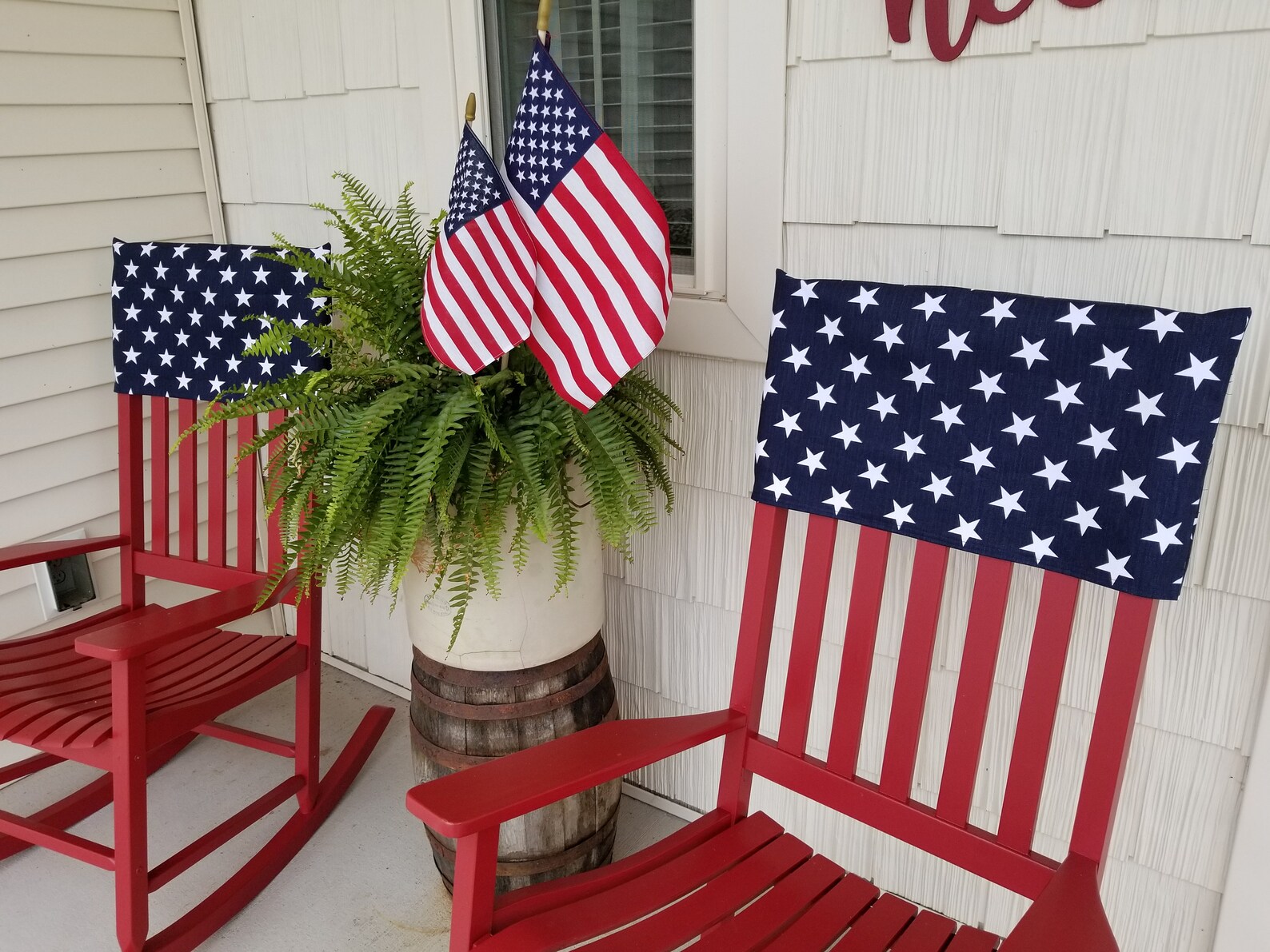 Patriotic Chair Back Covers Fourth of July Navy White Stars Etsy