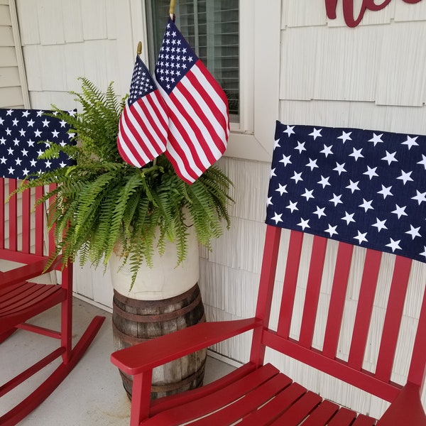 Patriotic Chair Back Covers Fourth of July Navy White Stars Front Porch Decor Americana Labor Day Veterans Military