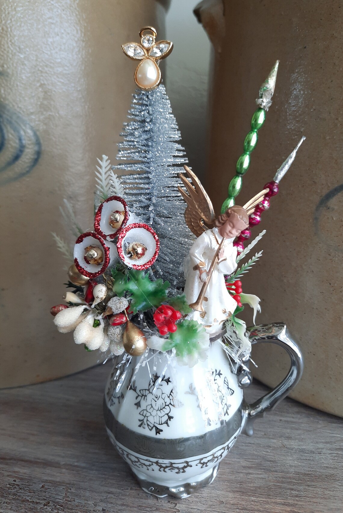Christmas Angel Arrangement Centerpiece in a Small Vintage Etsy