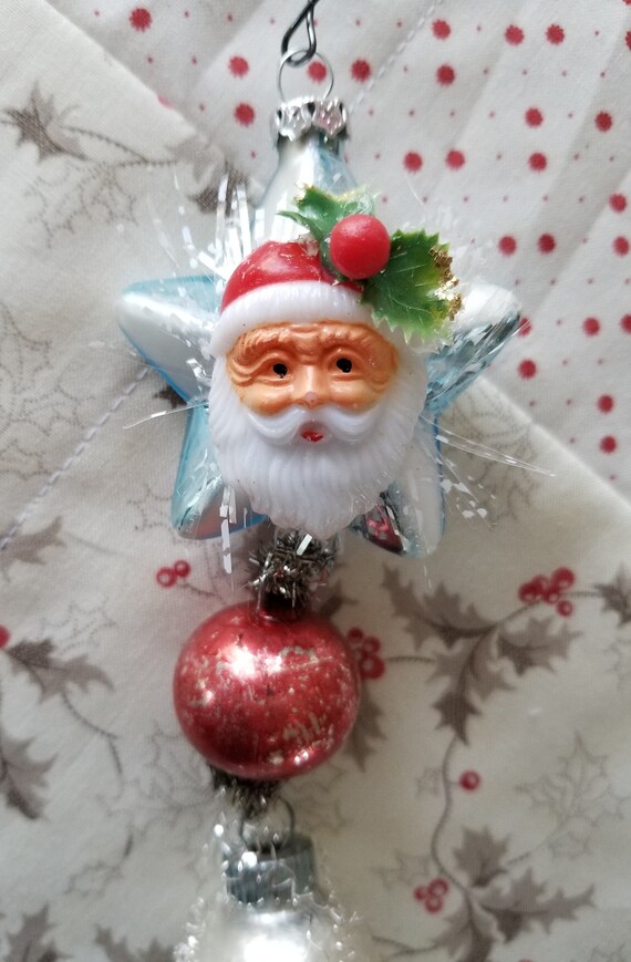 Vintage Christmas Tree Ornament Assemblage Glass Star Santa Bell