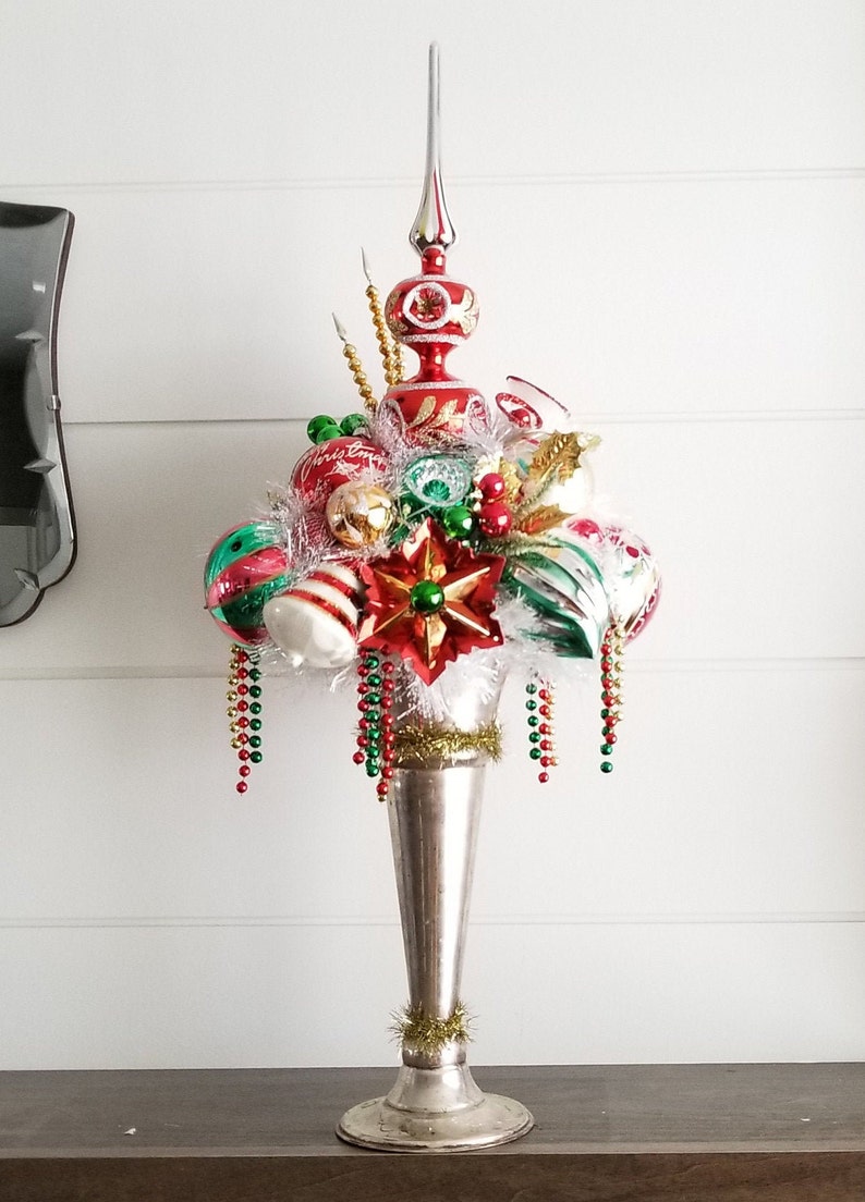 TALL Vintage Mercury Glass Tree Topper Finial Silver Vase Etsy