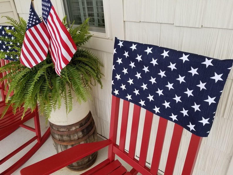 Patriotic Chair Back Covers Fourth of July Navy White Stars Etsy