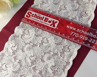 Off White or Light Ivory WIDE 5.5" SHINY Elastic Lace SOFT Stretch Lace - Scallop Edge Lace Lingerie Lace Galloon Sexy Panty - By the Yard