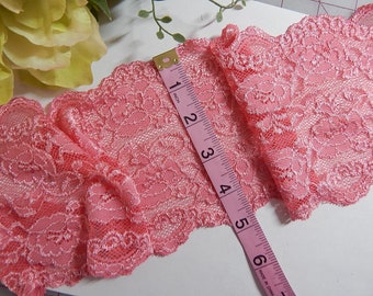 Coral Stretch Lace 5" Wide Elastic Lace SHEER Soft Stretch Lace Trim - Scallop Edge Lingerie Lace Galloon Lace - Sexy Panty DIY Panties