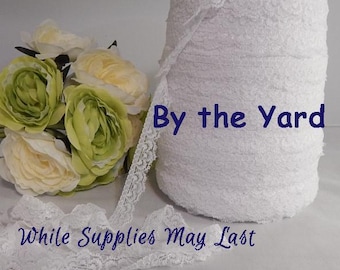 WHITE Elastic Lace Trim SOFT - 5 - 10 - 20 yards - White Stretch Lace Trim 5/8" Scallop Edge Lace Lingerie Lace