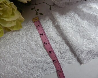 White WIDE 6" SHINY Bridal Elastic Lace SOFT Stretch Lace Trim - Scallop Edge Lace Lingerie Lace Galloon Lace Sexy Panty - By the Yard
