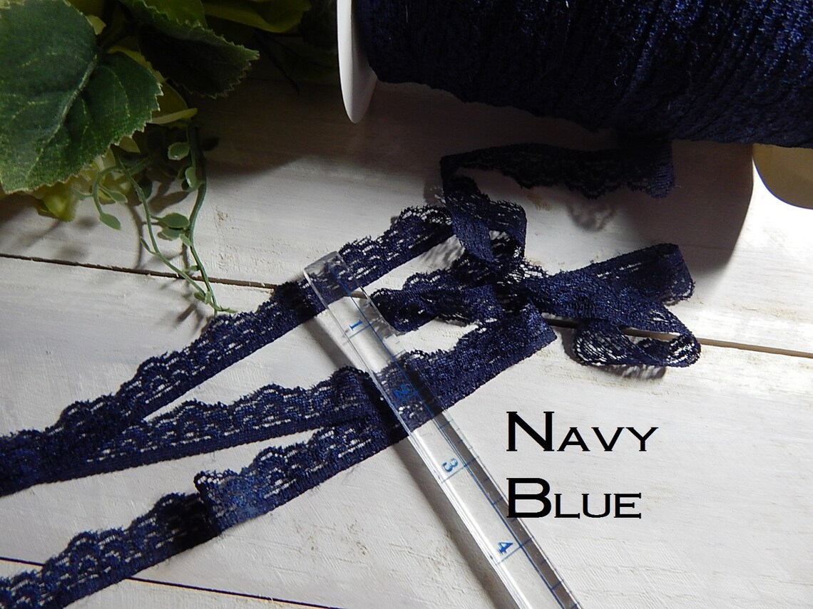 NAVY Blue Stretch Lace Trim SOFT LACE 5/8 Scalloped Edge Elastic Lace