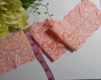 Unique Peachy Orange  - WIDE 3" Elastic Lace SOFT Stretch Lace Trim - Scallop Edge Lace Lingerie Lace Galloon Lace Sexy Panty