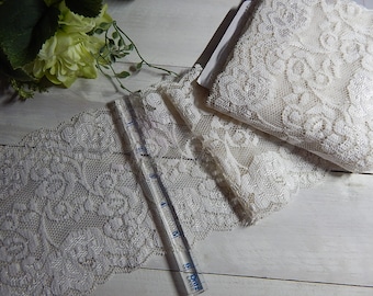 OFF White Wide 5.5" Elastic Lace Very SOFT Stretch Lace Trim - Yardage - Scallop Edge Lace Lingerie Lace Galloon Lace