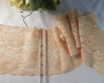Gold WIDE 5" Elastic Lace SOFT Stretch Lace Trim - Scallop Edge Lace Lingerie Lace Galloon Lace
