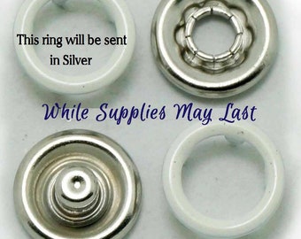 WHITE NO Sew Snaps Metal Open Ring Snaps Sets - Size 15  - (3/8") 9.5mm - 100 Sets Open Metal Ring Prong  9.5mm Snap Fasteners Brass