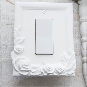 UNIQUE Rose GFI Light Switch Plate Electrical Outlet Cover Shabby Chic White Black Framed Rocker Painted Handmade Single Screws Included image 3