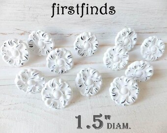 Black & White Flower Knobs Shabby Chic Drawer Pull Farmhouse Kitchen Cabinet Handle Painted Cottage Chateau Furniture - 40 avail.