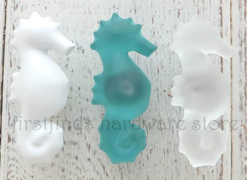 SETS OF 2 Seahorse Pulls White or Turquoise Green or image 0