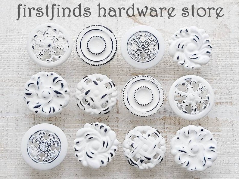 READY TO SHIP 12 White Black Misfit Knobs Distressed Shabby image 0