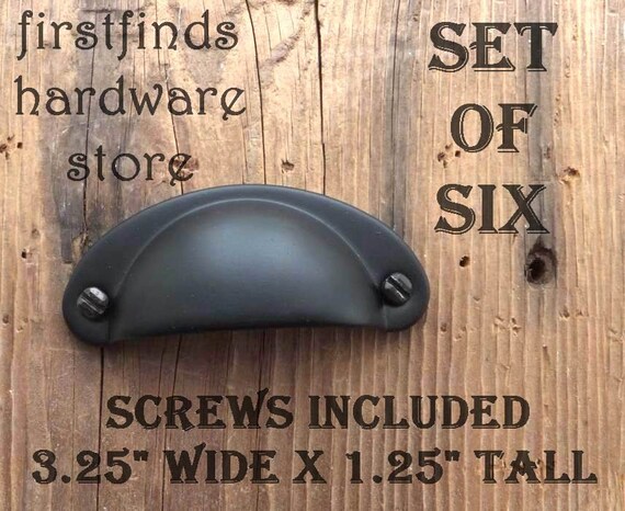 Sets Of 6 Black Farmhouse Bin Pulls Front Mounting Rustic Drawer Cup Handles Cupboard Kitchen Cabinet Hardware Door Painted Screws Included