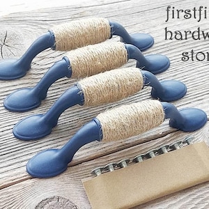 50 AVAIL> Combine Sets of White or Blue Seaside Rope Handle Nautical Drawer Pull Painted Metal Coastal Cabinet Hardware Beach Lake House