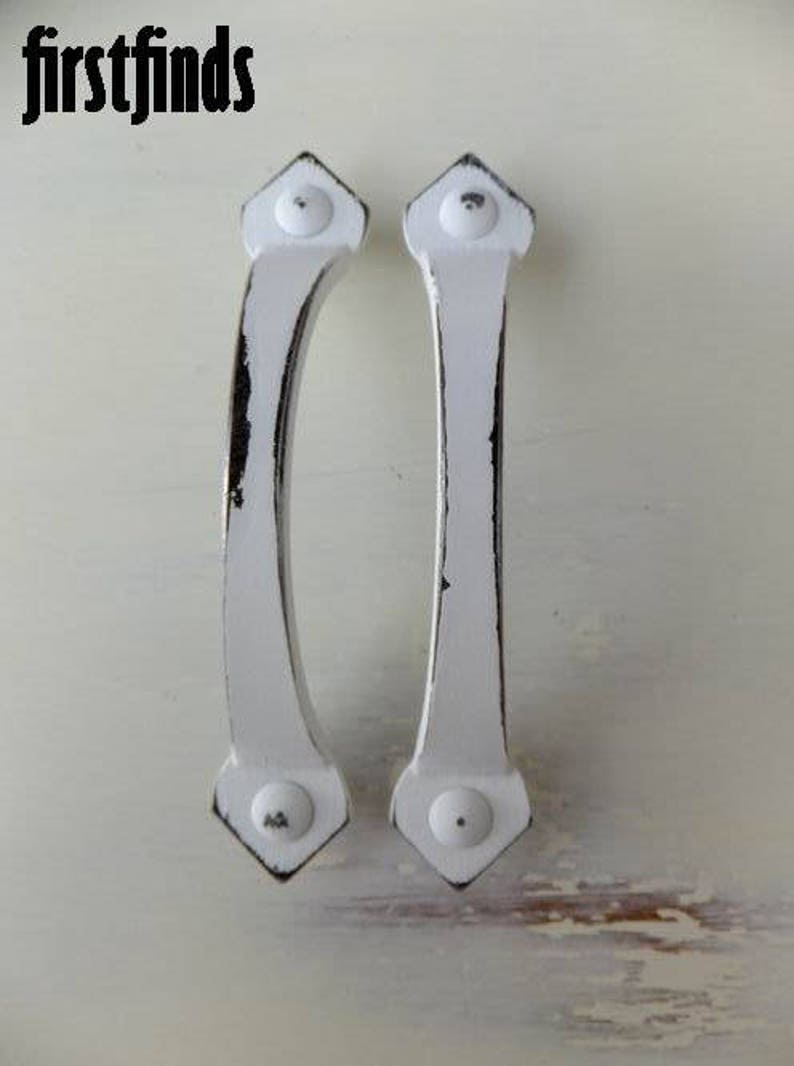 4 inch cabinet door pulls on Craft Supplies Tools Set Of 4 Drawer Pulls Shabby Chic Handles Cupboard Painted White Distressed Furniture Kitchen Cabinet Door Hardware Screws Included 3 75inch Home Improvement