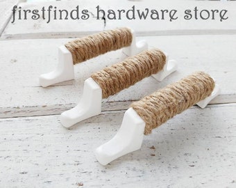 Nautical Rope Handle Beach Cottage Drawer Pull Painted White Cabinet Door Hardware Square Rustic Farmhouse - 1" Screws Included 3inch Mount